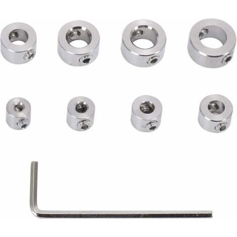 Butée de Profondeur de Foret, 8 pieces Butee de Profondeur en Acier Inoxydable, Durable Anneau Butée de Profondeur Foret avec Une Clé Hexagonal, Mèche Positionneur d'Anneau 3-10 mm (1/5)