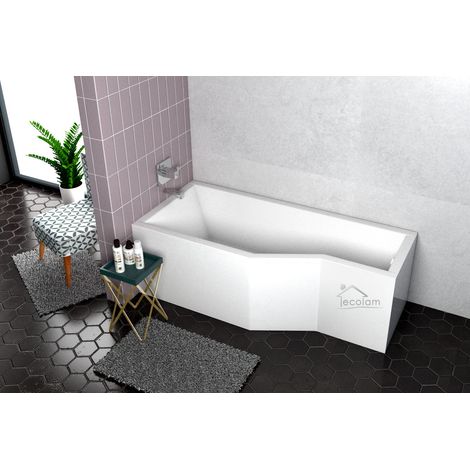ECOLAM Baignoire d'angle Integra 170x75 cm gauche + tablier  pieds, siphon + silicone  Ensemble complet (1/5)