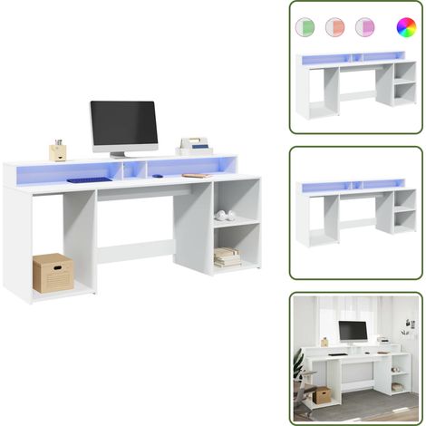 Spazio di lavoro - vidaXL Scrivania con Luci LED Bianca 200x55x91 cm in Truciolato - Organizzazione