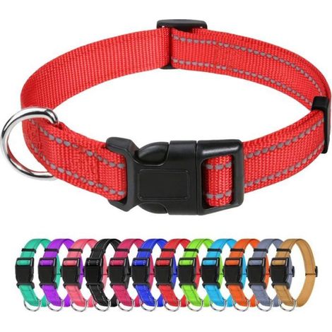 Collier pour Chien en Nylon Réfléchissant Réglable Classique pour Petits Chiens, Rouge, Largeur 2,0 cm (S, 30-40 cm) (1/5)