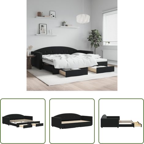 vidaXL Lit gigogne - Lit de jour avec gigogne et tiroirs sans matelas noir 100x200cm (1/5)