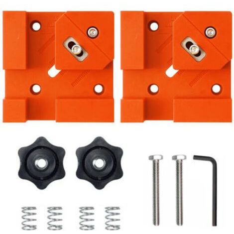 Un ensemble de deux pinces multifonctionnelles à 90 degrés, adaptées au travail du bois et à l'installation de fixations d'armoires, au montage de meubles (orange). (1/5)