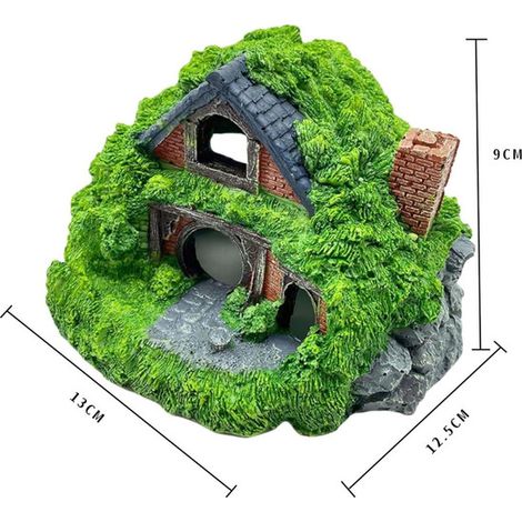 Décoration d'Aquarium Maison de Hobbit en Résine Ornement pour Fish Tank Abri pour Poissons et Crevettes avec Mini Plantes Artificielles (1/5)