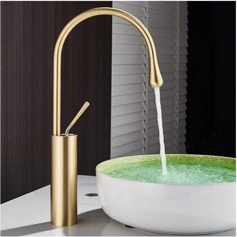 Miscelatore lavabo rubinetto oro lavabo bagno miscelatore wc alto 360° (1/4)