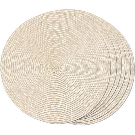 Ein Set aus 6 runden, gewebten Platzsets, geeignet für Esstische, waschbar, rutschfest, 38,1 cm (beige/elfenbeinfarben, 6er-Packung).