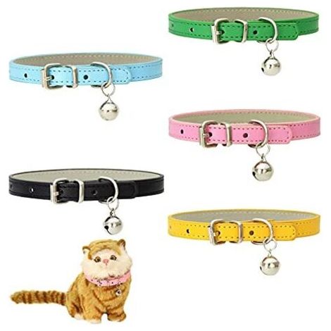 5 PièCes Colliers Chat en Cuir,Collier De Chat Anti-Perte avec Bell Boucle RéGlable en MéTal,Animal Colliers pour Chaton Chiot Petit Chien (1/5)
