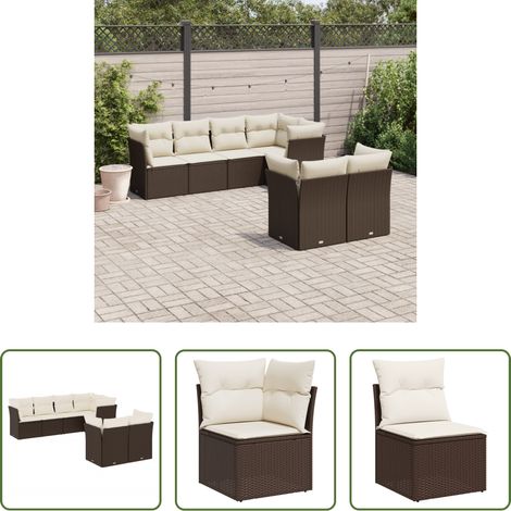 vidaXL Juego de sofás de jardín 7 piezas con cojines ratán PE marrón (1/5)