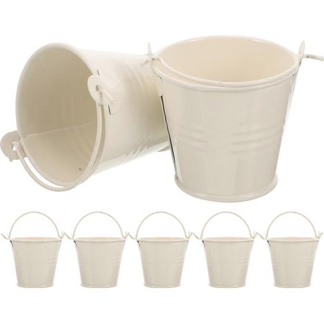 Lot de 8 mini seaux en fer-blanc, petits seaux à fleurs, mini-seaux pour plantes d'intérieur (beige)-6.2X6.2cm