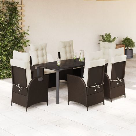 7-tlg. Garten-Essgruppe mit Kissen Braun Poly Rattan vidaXL (1/5)