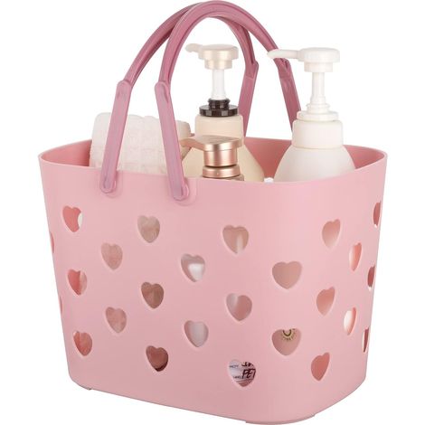Cesta de almacenamiento portátil para ducha – Caja de plástico con asa, organizador para baño, despensa, cocina, dormitorio universitario, garaje, rosa