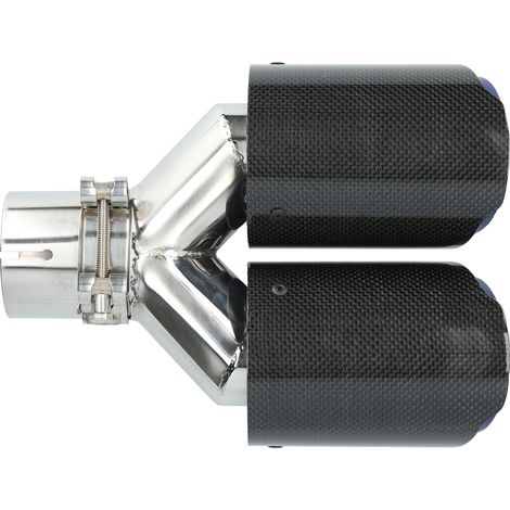 Embout d'échappement double universel en fibre de carbone brillante, en forme de Y, avec collier de serrage. (1/5)