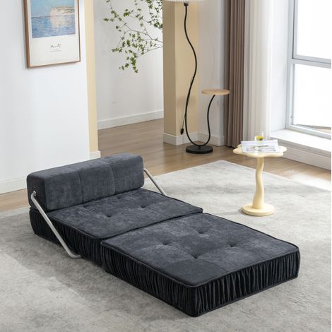 Sofa-Bett aus Chenille in Grau, klappbar, modular, mit Schaumstoff- und Federkern, 186x93x44,5 cm (1/5)