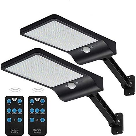 Lámpara solar exterior de 56 LED y 550 lm, resistente al agua IP65, con control remoto, ideal para jardín, garaje, patio, escaleras y terraza. Luz de seguridad solar inalámbrica. (1/5)