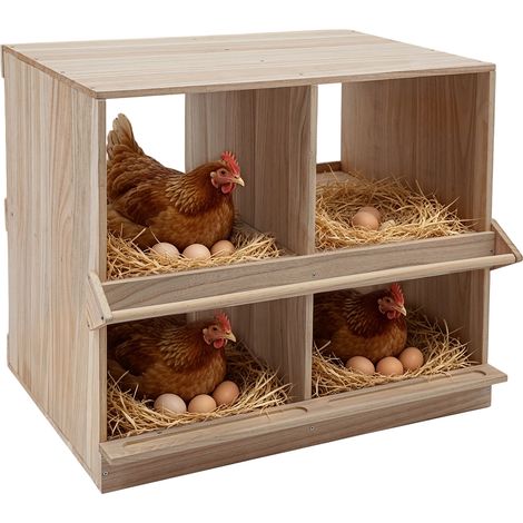Nichoir à poules 4 compartiments, Pondoir en bois 2 niveaux, Poulailler de ponte pour perchoir et protection des œufs, 64,5 x 47 cm (1/5)