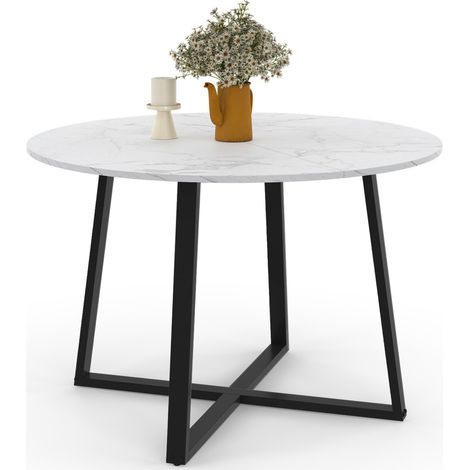 Tavolo da pranzo rotondo SELMA 4-6 persone ALASKA piano effetto marmo bianco e nero 110 cm (1/5)