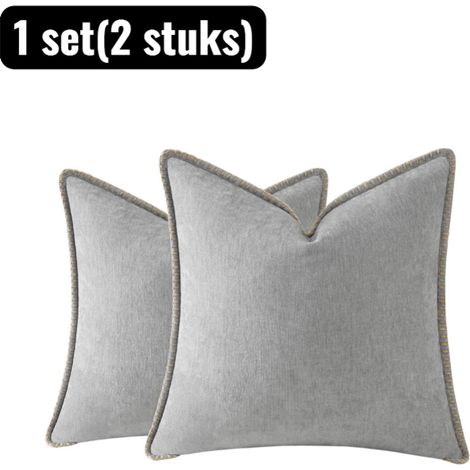 Lot de 2 housses de coussin décoratives en chenille avec coutures triangulaires douces et style européen pour canapé et lit hauteur 45 cm couleur grise (1/5)