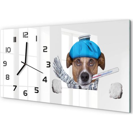 Horloge Murale Panoramique Artistique 60x30 cm Verre Trempé Design Original Chien malade (1/5)