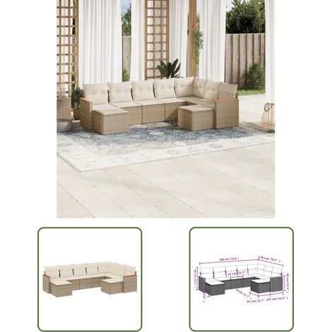 The Living Store 9-tlg. Garten-Sofagarnitur mit Kissen Beige Poly Rattan - Gartenmöbel - Esszimmergarnituren - Outdoor Möbel - Lounge Set - Rattan Gartenmöbel