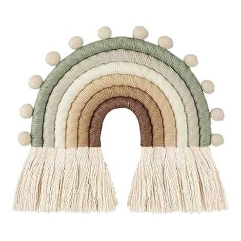 Rainbow Macrame Wall Decoration, Handmade Wall Hanging Decorative Woven Tapestry for Children's Room, Wall Art Cotton Thread for Nursery (Beige) (1/5)