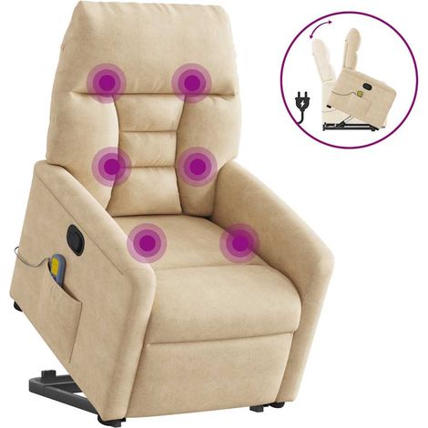 Maison Exclusive - Poltrona Alzapersona Reclinante Massaggiante Crema Microfibra (1/5)