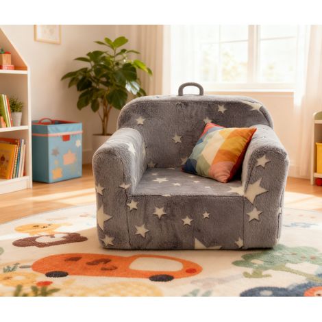 Fauteuil enfant gris étoiles lavable en tissu HAVRYA (1/5)