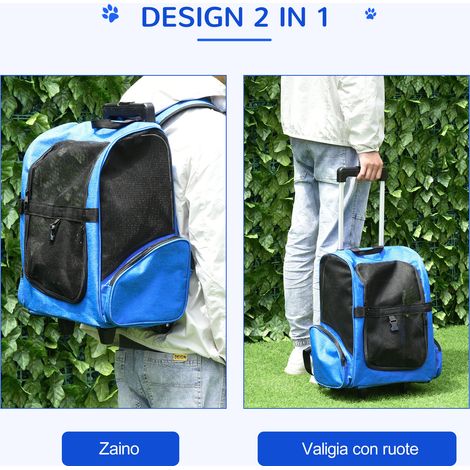 Sac à dos de transport 2 en 1 pour chiens et chats. avec poches et poignée télescopique. 42 x 25 x 55 cm. bleu (1/5)