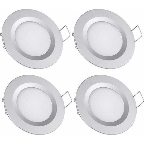Ulisem4 x Spot LED Encastrable 12V Trou 58-65mm 3W 3200K Plafonnier Encastré pour Camping-car Bateau Caravane Van Yacht Blanc chaud (Finition argentée)