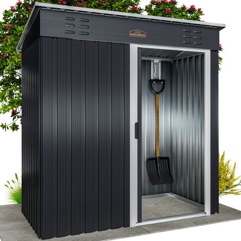 GARDEBRUK® Medium 5x3' Metal Tool Shed Garden  Storage  1,5m²  Pent Roof  185x165x90cm  Sliding Door  Galvanised Steel Garden Equipment Utility Log Coal Bunker Storage  Anthracite Grey