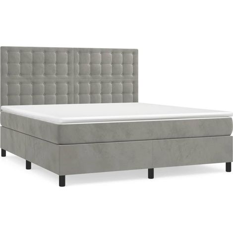 Lit à sommier tapissier et matelas Gris clair 180x200 Velours 2 (1/5)