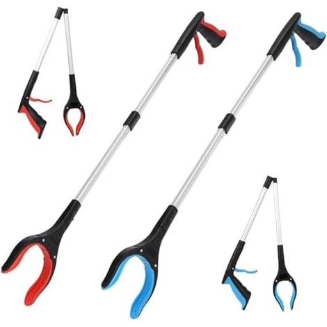 Lot de 2 pinces préhension pour personnes âgées, 83 cm, avec pointes magnétiques et tête rotative à 360°, pince ergonomique griffe antidérapante, -