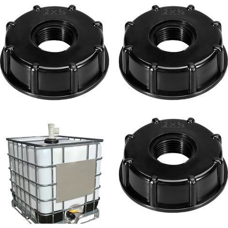 3-teiliges Set: IBC-Tankanschluss (1000 Liter), Tankadapter (1000 l), schwarzer Kunststoff-Wasserhahnadapter für Gartenschläuche, Gewindeanschluss für Gartenschläuche, IBC-Tanks, Regenwassertanks (3/4