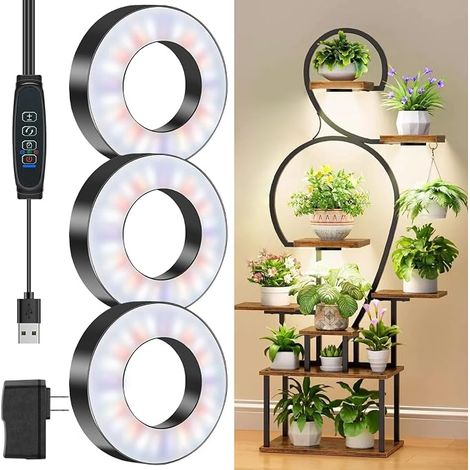 Lampe de culture à 3 têtes pour plantes d'intérieur. Lampe de plante gradable à 10 niveaux avec minuterie 3H/9H/12H, 3 modes d'éclairage, cordon long de 7,5 pieds pour sous-placards ou étagères (1/5)