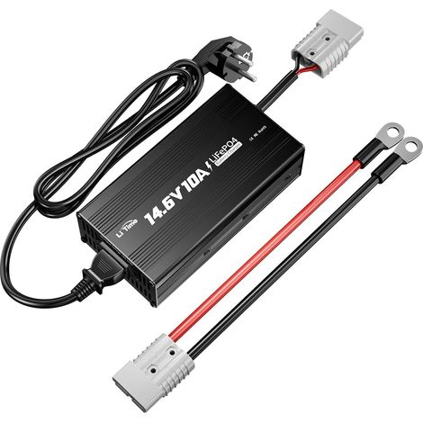 14,6V 10A Chargeur de Batterie Lithium, AC-DC Chargeur Lifepo4 12v avec Connecteur Anderson Indicateur LED, Maintien de Charge Batterie 6 Fonctions de Protection (1/5)