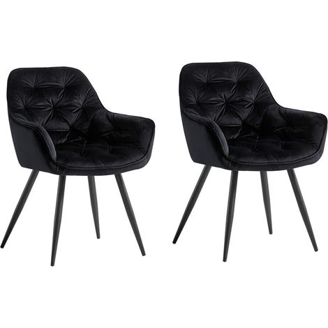 JYMTOM Set di 2 sedie da pranzo in velluto con braccioli, schienale, gambe in metallo - nero (1/5)