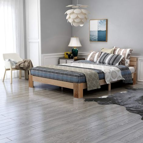 Letto in legno letto matrimoniale con testiera realizzato con giroletto con rete a doghe 200 x 140 cm letto matrimoniale massiccio in legno massiccio FSC utilizzabile come letto in pino naturale E-200 (1/4)