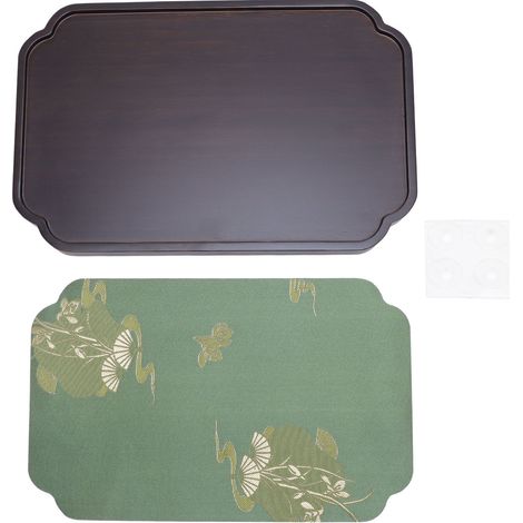 [Plateau de Service pour Thé] Plateau pour Thé Bambou Pot Chinois Plateau de Présentation avec Tissu Satin - 27.7x18x1.9cm, 630g, Anti-érosion, 4 Adhésifs (1/5)
