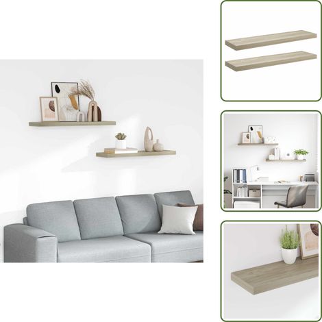 Schweberegale 2 Stk. Eichen-Optik 90x23,5x3,8 cm MDF - Schweberegale - Wandregale - Regalset - Eichen Optik - Holzdekor (1/5)