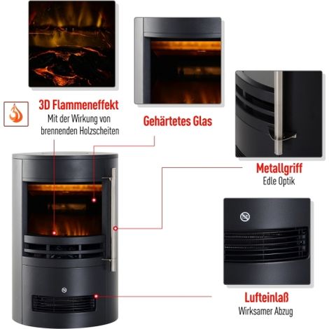 LED Elektrokamin Wandkamin Standkamin Kaminofen mit Flammeneffekt 900/2000W 41x41x64,5cm (1/4)