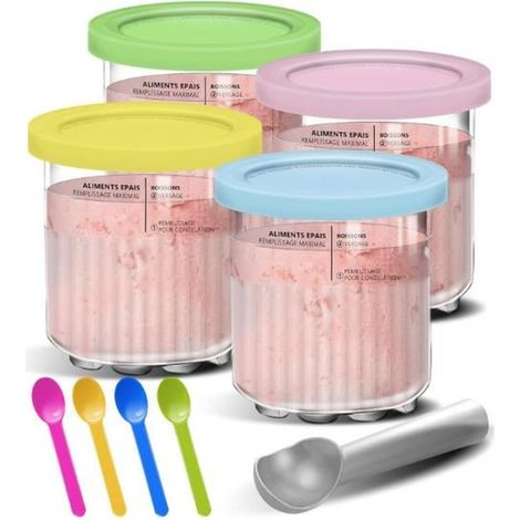 Bacs À Crème Glacée pour Ninja Creami,Pot à Glace avec Couvercles en Silicone et Cuillères Compatibles avec les Séries NC501 NC500