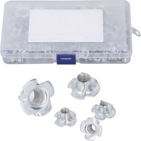 Set of 4-pronged T-nuts, 80 pieces, 5 specifications, made of carbon steel, white zinc plating, rust resistant, high hardness (1/5)