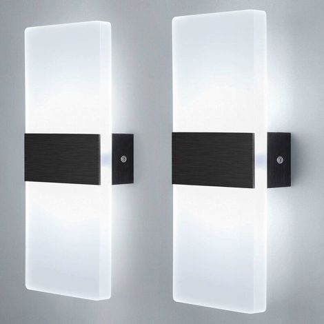 2PCS Applique Murale Intérieur LED Moderne Lampe Murale Acrylique Luminaire Mural Decoration pour Salon Chambre Couloir Salle À Manger, 12W Blanc Froid [Classe énergétique A ++] (1/5)