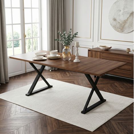 Esstisch 180 x 90 x 75 cm aus MDF und Metall, für 6 bis 8 Personen, Nussbaum und Schwarz HAVRYA (1/5)