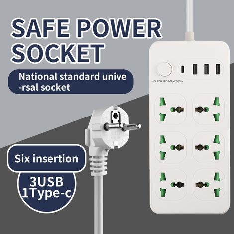 Steckdosenleiste mit USB- und USB-C-Anschlüssen, ideal für Zuhause und Büro, Verlängerungskabel mit runden Löchern, weißes Modell 4