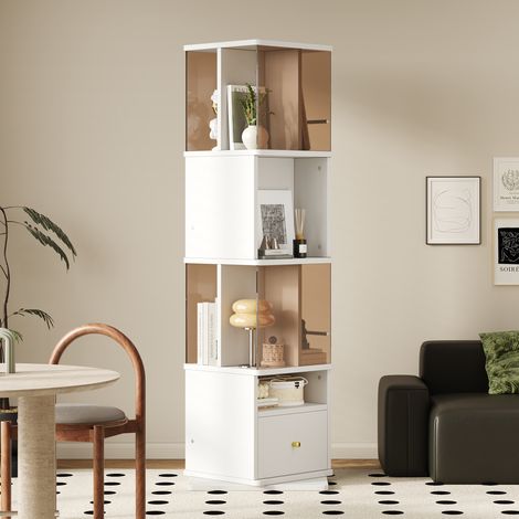 Vetrina girevole 50x50x160 cm in MDF e vetro, bianco e marrone, MEUBLIV (1/5)