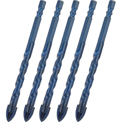 Jeu de 5 forets 10mm à pointe croisée, queue hexagonale, perceuse pour carrelage, verre et béton, bleu foncé (1/5)