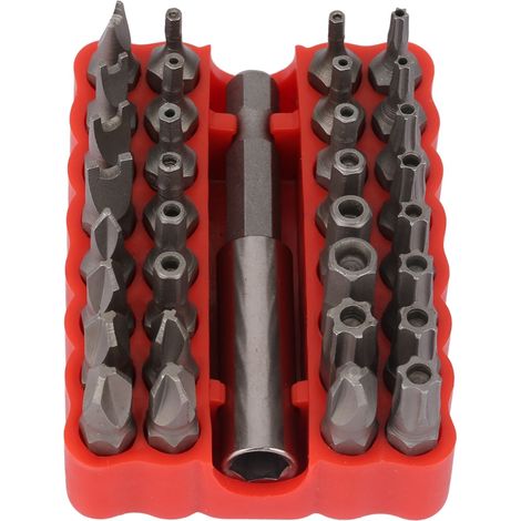 Kit de 33 embouts de tournevis creux, hexagonaux, cruciformes et en étoile, avec rallonge.