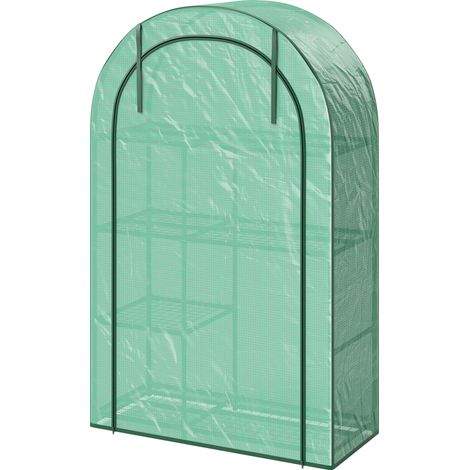 Mini-Gewächshaus, 4-stufiges Gewächshaus mit Kunststoff-Plane, tragbar, Rolltür, 100 x 45 x 160 cm, Grün