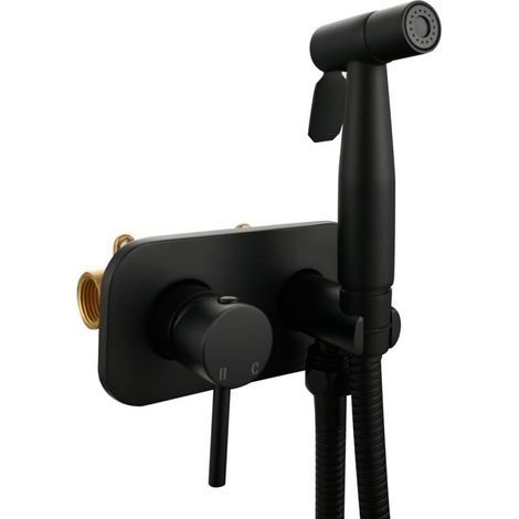 Kit Douchette WC en Acier Inoxydable Robinetterie Bidet Encastré Chaud et Froid Kit de Douche pour l'hygiène Intime, Noir (1/4)