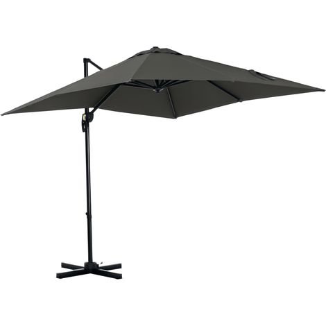 Parasol déporté carré inclinable manivelle avec pied en acier dim. 2,5L x 2,5l m alu. polyester gris (1/5)