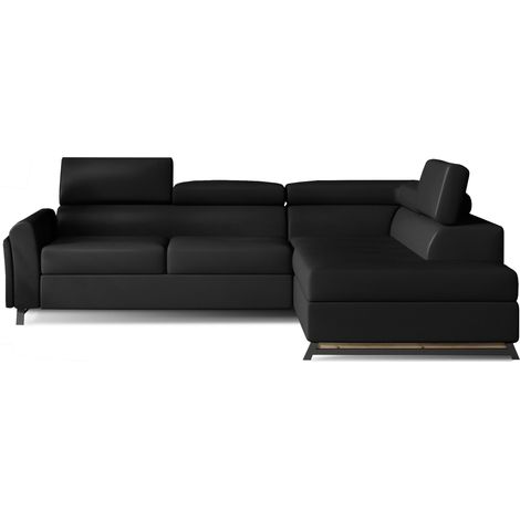 Canapé angle droit convertible simili cuir noir avec têtières réglables Nikos 265cm (1/5)